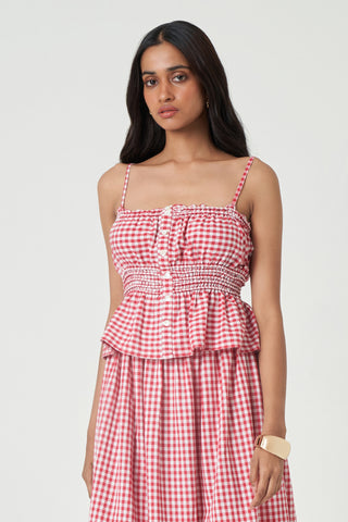 Oasis Top - Cherry Check